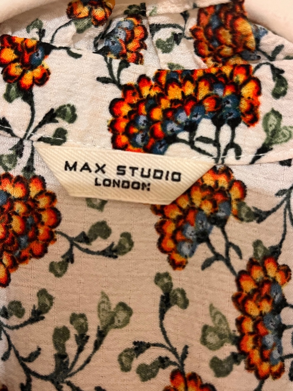 Max Studio Floral Dress in White with Orange and Blue Flowers